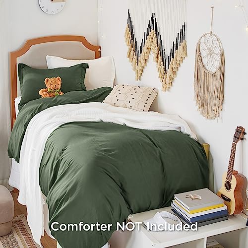 Bedsure Olive Green Duvet Cover Twin Size - Soft Prewashed Twin/Twin XL/Twin Extra Long Duvet Cover Set, 1 Duvet Cover 68x90 Inches with Zipper Closure and 1 Pillow Sham, Comforter Not Included