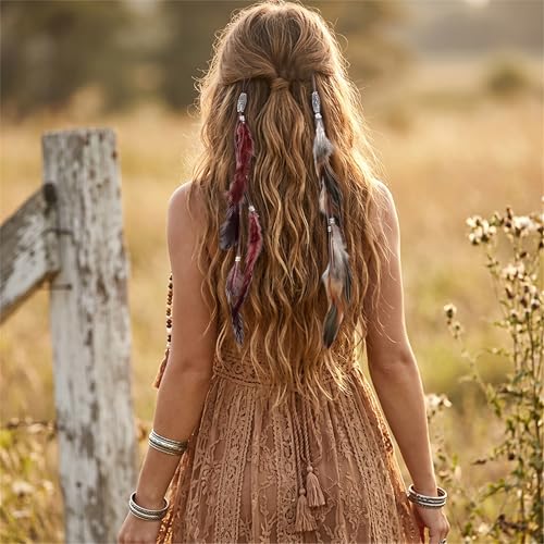 6Pcs Clip In Feather Hair Extensions with Comb - Boho