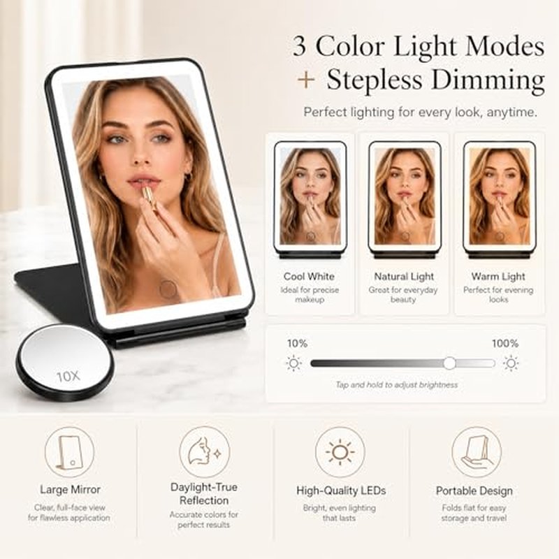 10X Magnifying Lighted Makeup Mirror with Rechargeable LED