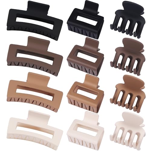 Hair Claw Clips Set - 12 Pack, 3 Styles for All Hair Types