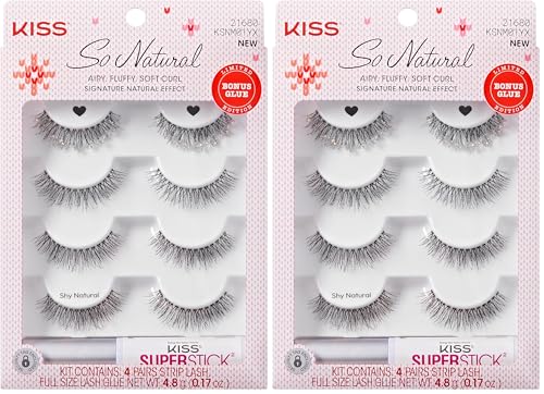 KISS So Natural False Eyelashes, 8mm-10mm, 4 Pairs + Adhesive