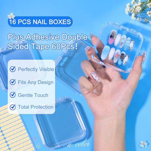 16 Pcs Acrylic Press On Nail Storage Boxes with Double Sided Tape
