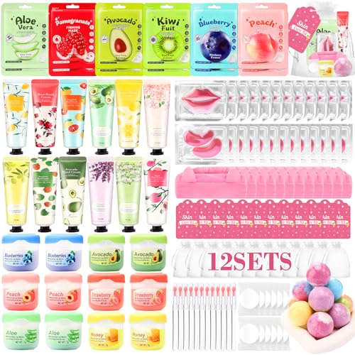 132 PCS Spa Party Supplies, Spa Party Favors Include Face Masks Skincare, Hand Cream, Lip Balm, Under Eye Patches, Lip Mask and Foot Bath Bombs, Spa Birthday Sleepover Party Supplies