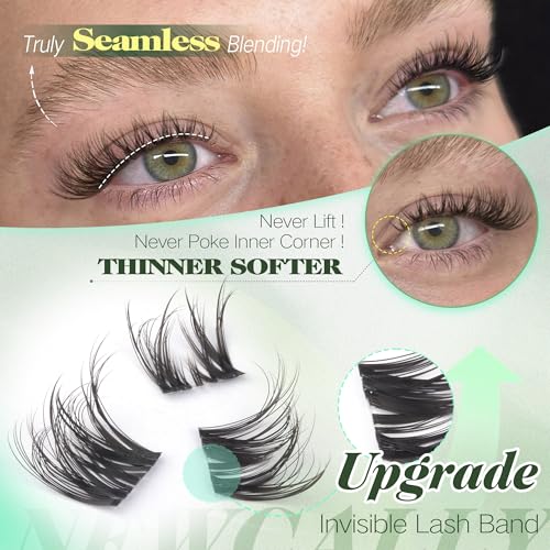Natural Wispy Lash Clusters with Clear Band - D-Curl 10-16mm