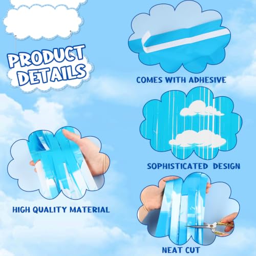 XunYee 3 Pack Cloud Fringe Backdrop Foil Curtains - Blue Sky & White Clouds Theme