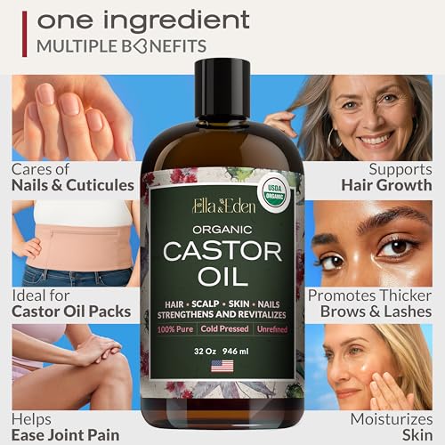 Ella & Eden Organic Castor Oil 32oz - Cold-Pressed & 100% Pure