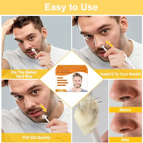 120g Nose Wax Kit for Men Women, Yovanpur Nose Hair Waxing Kit with More Nose Hair Wax Beads (20-30 USES), 30 Applicator, 15 Mustache Protector, 15 Paper Cups, 1 Measuring Cup - Easy and Quick