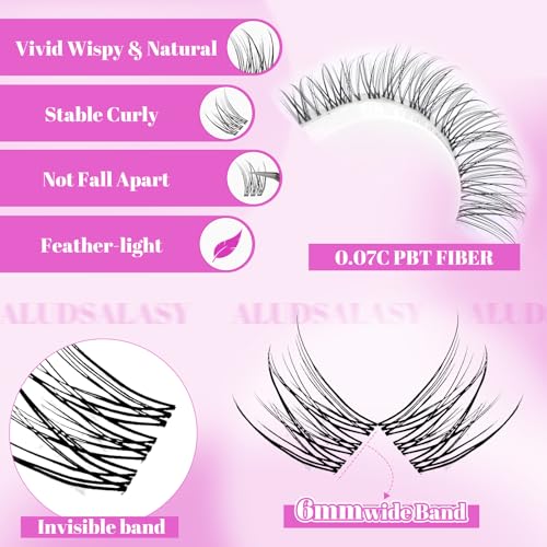 Natural Wispy Lash Clusters C Curl 10-13mm - Invisible Band Fluffy DIY Extensions for Natural Look, Soft Thin Bandshes & Waterproof Bond/Seal Kit for Anime Look At-Home Use