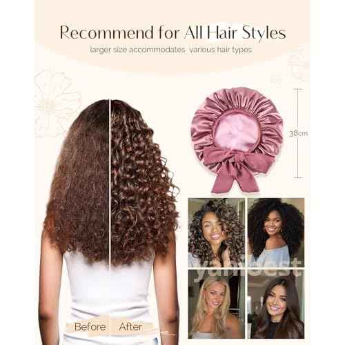 YANIBEST Silk Hair Bonnet for Sleeping, Double Layer Hair Bonnet with Elastic Tie Band for Curly Natural Hair Reduce frizz