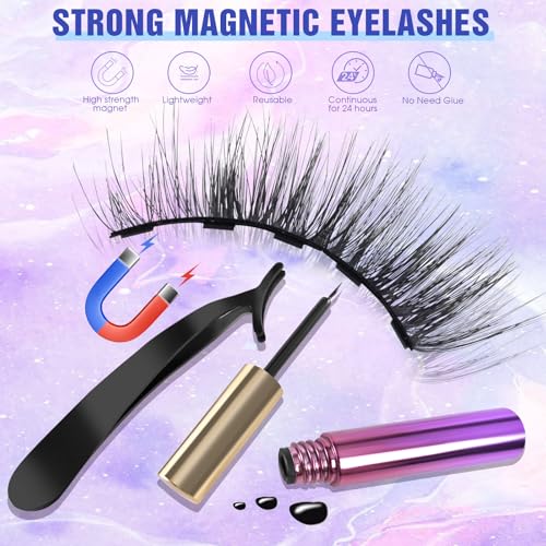 Magnetic Eyelashes Kit - 6 Reusable Pairs with Eyeliner Applicator