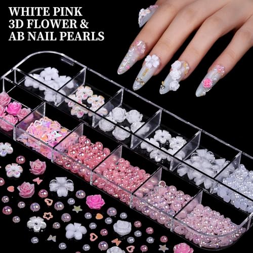 FANDAMEI Nail Charms Kit with Rhinestones & 3D Art Decorations for Nails