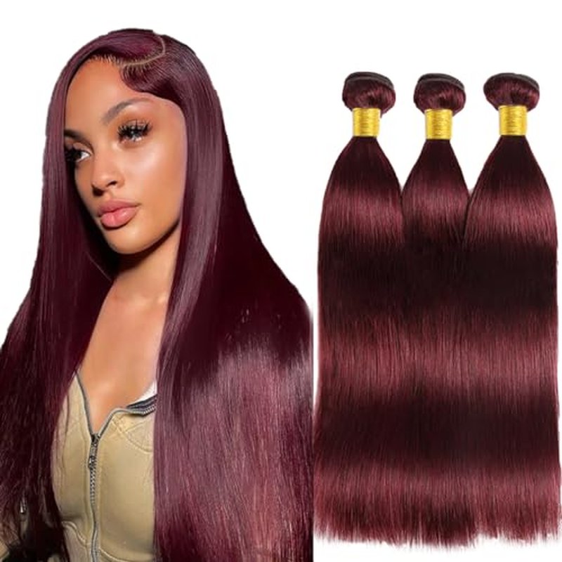 #99J Burgundy Straight Hair Bundles - 3x 20 Inch Unprocessed Brazilian Hair