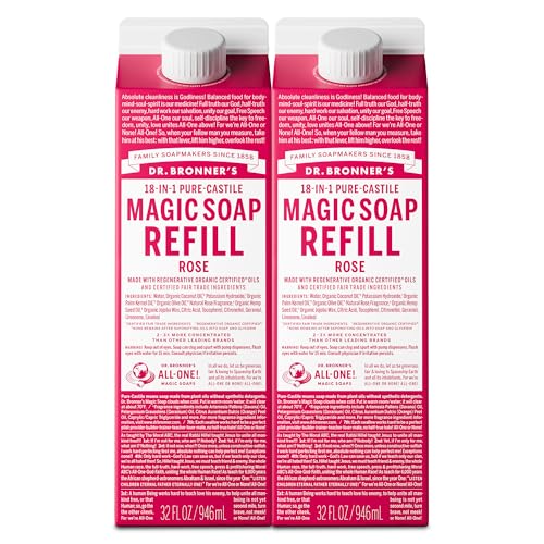 Dr. Bronner's Rose Liquid Castile Soap Refill 32oz Pack of 2 - Organic Vegan