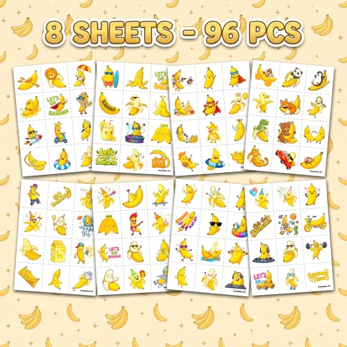 96 PCS Banana Temporary Tattoos for Kids | Party Favors