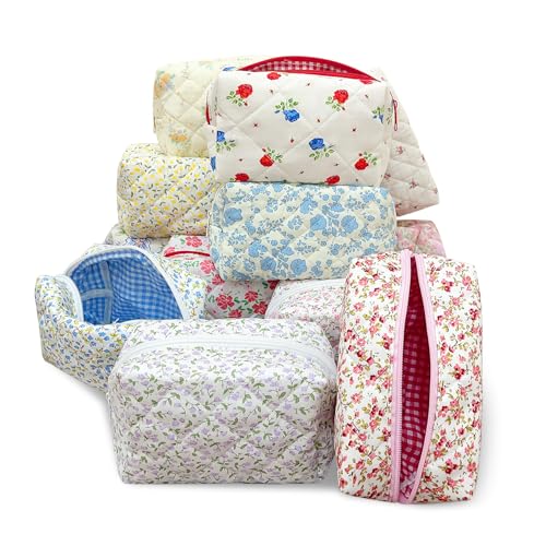 24 PCS Cotton Quilted Makeup Bags Bulk with Zipper-Easter Gifts Floral Bridesmaid Gifts Cosmetic Makeup Pouch Birthday Gifts for Women/Mothers Day/Teacher Appreciation/Graduation Gift(24 Pack)