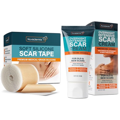 NUVADERMIS Silicone Scar Tape & Overnight Intensive Scar Cream ? Complete Scar Care Duo for Surgical Scars