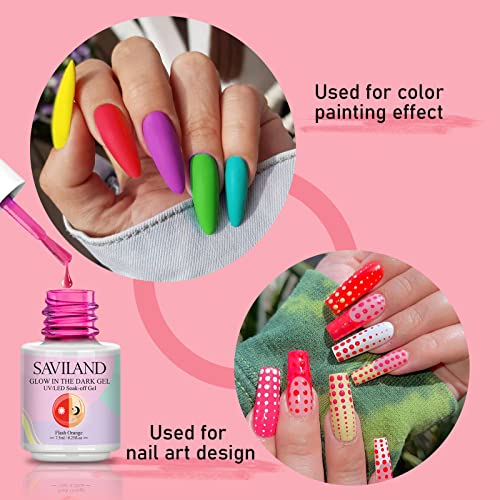 SAVILAND Glows in The Dark Gel Nail Polish Set - 12 Holiday Colors, Luminous Neon Nail Gel Polish Set with Cat Eye Magnets