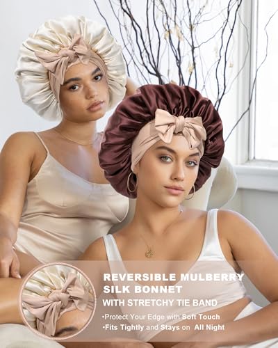 AWAYTR Mulberry Silk Double Layer Reversible Sleep Bonnet
