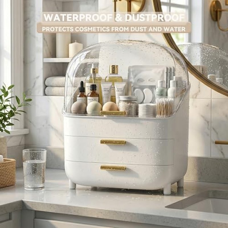 3-Tier Makeup Organizer with Drawers & Dustproof Lid