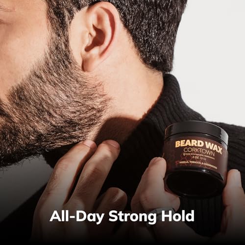 Detroit Grooming Co. Beard Wax ? All-Natural, Strong Hold with Sweet Almond & Sunflower Oil, Vitamin E ? Corktown Scent (Vanilla, Tobacco, Cedarwood) ? 2oz