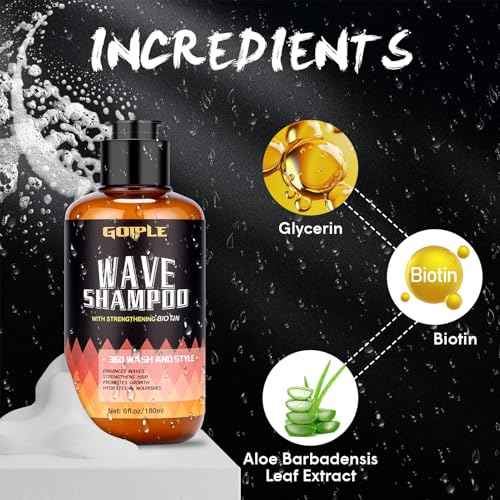 360 Waves Wash Shampoo -Wave Shampoo for Black Men 360 Wave Shampoo Hydration Shampoo Enhance Waves Shampoo Strenghtens Hair Promote Growth Wave Shampoo Easy Wash Hydrate (6 FL OZ)