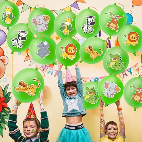 72 PC Wild Animal Party Favors Set - Balloons & Tattoos
