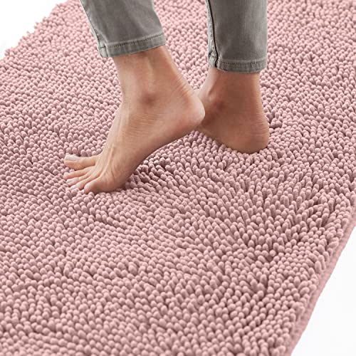 Gorilla Grip Bath Rug 24x17, Thick Soft Absorbent Chenille, Rubber Backing Quick Dry Microfiber Mats, Machine Washable Rugs for Shower Floor, Bathroom Runner Bathmat Accessories Decor, Dusty Rose