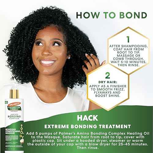 Palmer's Amino Bonding Complex Hair Mask, Intense Conditioning Masque Pack with Coconut Oil & Vitamin E, Heat Protectant, Anti Frizz, Adds Shine, Protects Hair Growth, All Hair Types, 12 fl. oz bottle