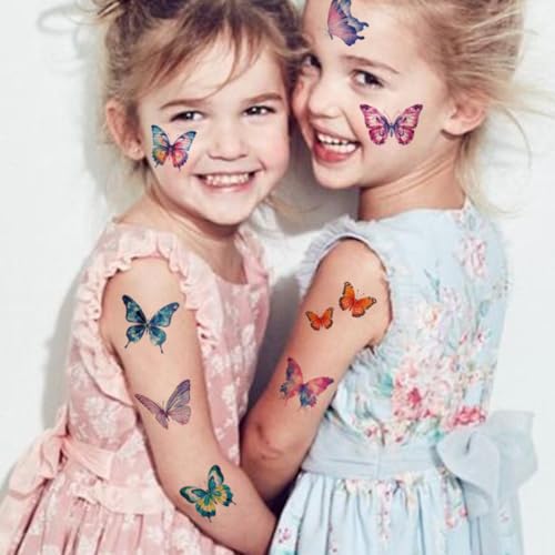 Glitter Butterfly Temporary Tattoos for Kids, 74 Sheets