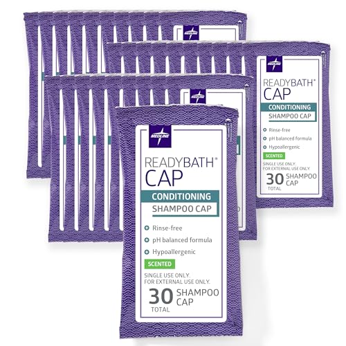 Medline ReadyBath Scented Rinse-Free Shampoo Cap with Conditioner, 30 Count