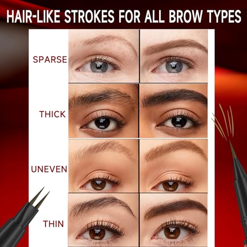 Eyebrow Pencil for Women - Microblading Eyebrow Pen with Dual-Ended Design featuring 2-Fork Tip & Fine Single Brush-Tip, Waterproof, Creates Natural Hair-Like Strokes, Long-Lasting Light Brown