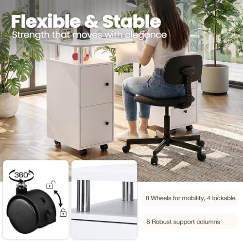 Nail Tech Table with Dust Collector & LED Light - Rolling Manicure Desk