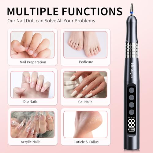 Professional Cordless Nail Drill and UV Light, 35000 RPM Electric Nail File Acrylic Gel Dip Powder Nail Tools, Portable Rechargeable brushless Nail Drill for Home & Travel, Gray(KY-9GJ)