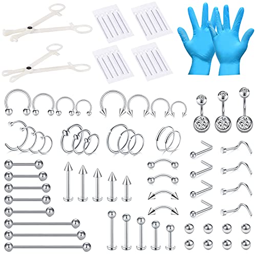 75Pcs Professional Piercing Kit with 14G-20G Needles & Clamps