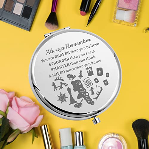 KEYCHIN Princess Sun Pocket Mirror Fairytale Fans Gift You are Braver Stronger Than You Think Compact Makeup Mirror (Rapunzel-S)