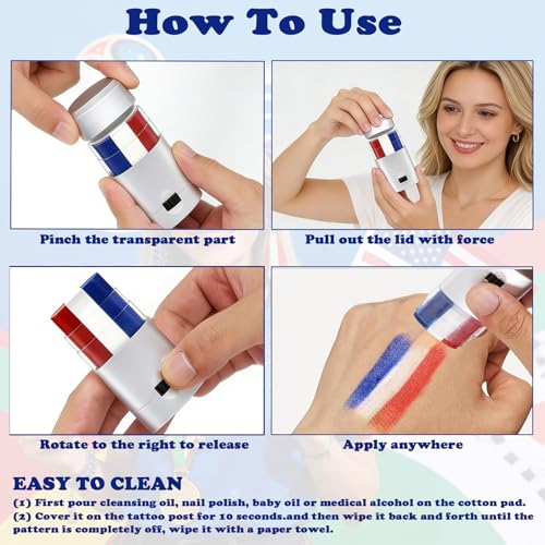 Red White & Blue Face Paint Sticks - Waterproof Sports Makeup