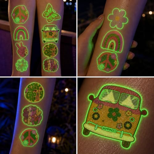 96-Piece Glow-in-Dark Groovy Retro Temporary Tattoos for Kids