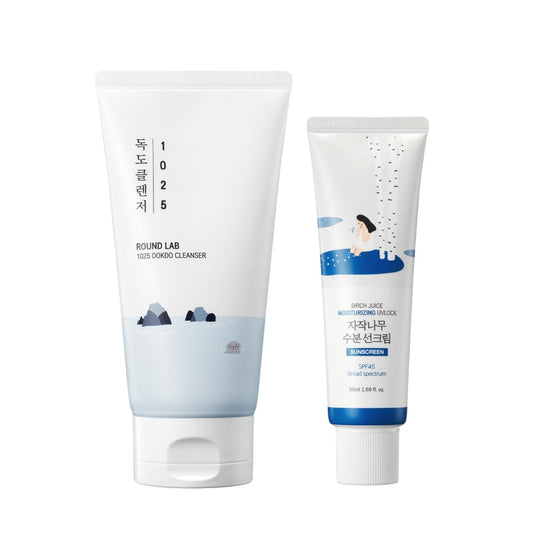 ROUND LAB 1025 Dokdo Cleanser 150ml+Birch Juice UVLock Sunscreen Set | Hydration toner, gentle exfoliation, soothing, UV Protection, Korean Sunscreen