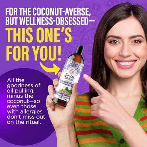 GuruNanda Sesame Mint Oil Pulling Mouthwash for Gentle & Natural Oral Care, Pure Sesame & Mint Extracts, Supports Happy Gums & Oral Hygiene, Alcohol-Free, 8 Oz