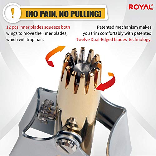 ROYAL Gold Manual Nose Hair Trimmer for Men - Battery-Free, Water-Resistant ET-4 Series (12 Dual Blades) Made in Korea