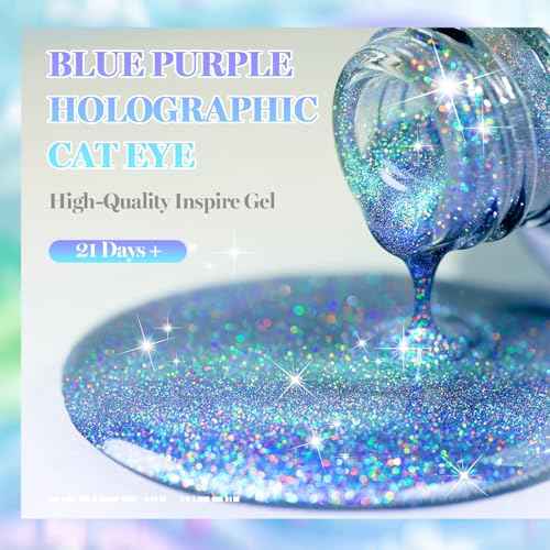 RARJSM Rainbow Cat Eye Gel Nail Polish Blue Purple Aurora Holographic Laser Iridescent Glitter Sparkle 9D Cateye Gelpolish with Magnet Stick Soak off UV LED Curing Requires Home Salon Diy