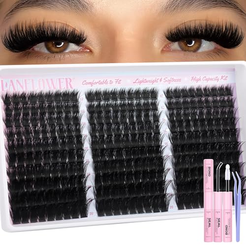 Lanflower Fluffy Lash Clusters Kit Volume 300Pcs Eyelash Clusters with Spikes Manga Cluster Eyelash Extensions Kit Wispy Lash Extension Kit 12-20mm High Capacity Eyelash Extension Kit for Beginners