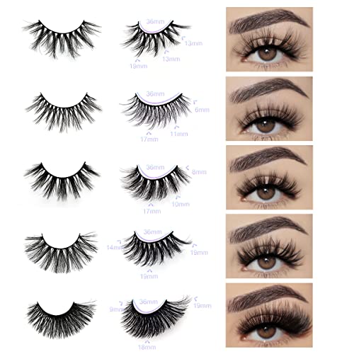 Wholesale Mixed Lashes Pack 3D Faux Mink Eyelashes 5 Style 50 Pairs Fluffy Volume Natural Charming Look Medium Length Eyelashes Cotton Band Handmade Reusable Soft False Eyelashes (5 styles-50 pairs)