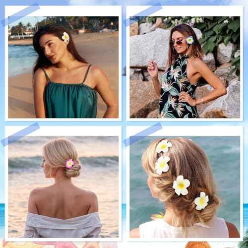 18 Pcs Hawaiian Flower Hair Clips, 2.75 Inch Plumeria Foam Hair Clip Artificial Tropical Flower Hairpins for Beach Vacation Wedding