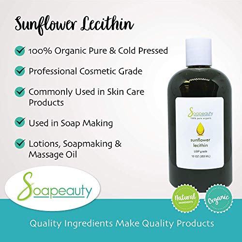 SUNFLOWER LECITHIN Liquid Oil | Cold Pressed Unrefined | USP Grade Unbleached 100% Pure Natural Sunflower Lecithin Oil | Skin Moisturizer, Soap Making, Lotion | 8 fl oz