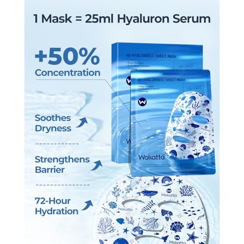 6 Pack Hyaluronic Acid & Collagen Face Mask ? Hydrating, Fine Lines & Soothing Sheet Masks for Sensitive Skin Facial Masks, Natural Face Masks Skincare