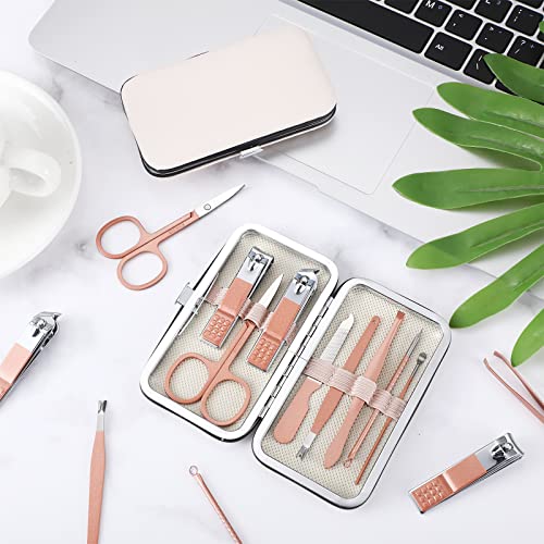 Geosar 12 Sets Manicure Set Nail Clippers Pedicure Kit 8 in 1 Grooming Stainless Steel Kits Nail Care Tools with Travel Case for Employee Coworker Teachers Nurse Gifts(Rose Gold)