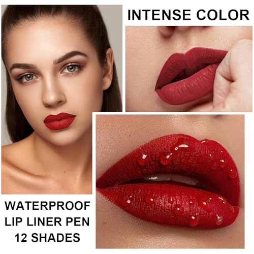 KIMIEYE 12 Colors Lip Liner Set A - Matte Finish Long-Lasting Lip Pencils