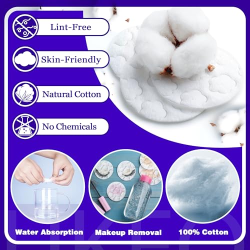 Premium Cotton Pads for Face, 600 Count Round Makeup Remover Pads, 100% Pure & Natural Organic Cotton Rounds, Lint-Free Facial Pads Cleansing Cotton (100 Count (Pack of 6))