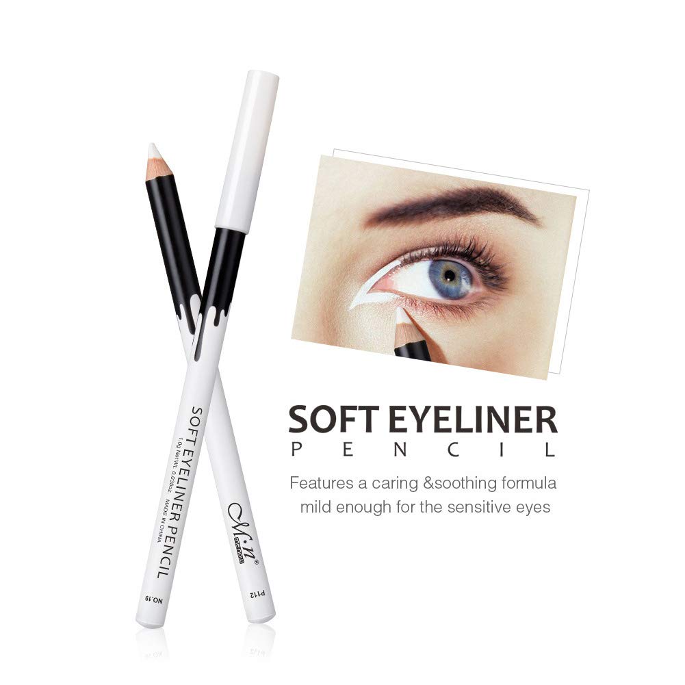 White Eyeliner Pencils Professional Use as Highlighter, Soft, Waterproof, Long-Lasting Eyeshadow, Eye Brightener, Beauty Makeup Tools (12pcs)